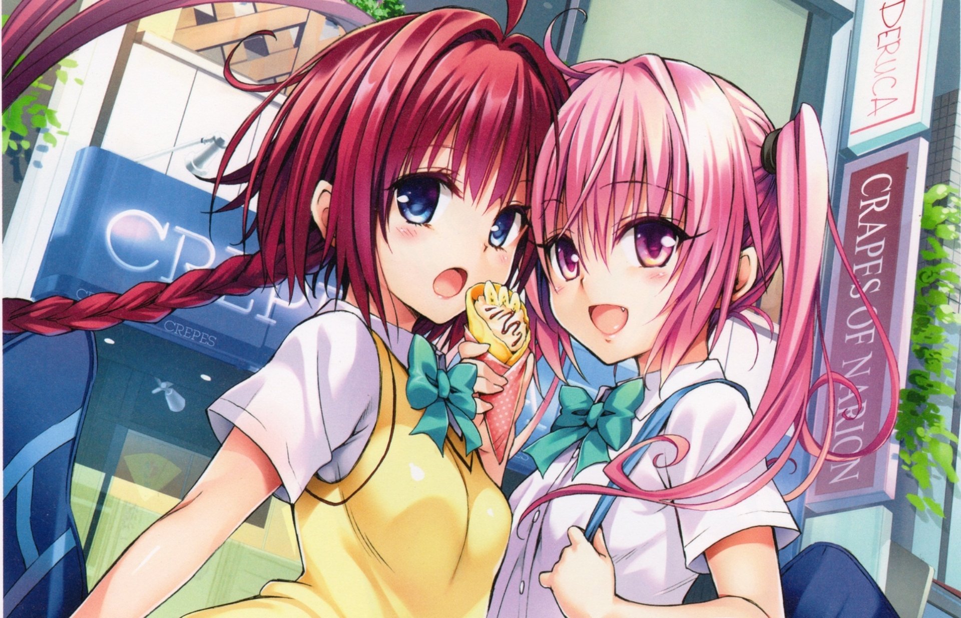 yabuki kentarou amar ru kurosaki mea nana asta deviluke chicas novias alegría sorpresa pelo largo letrero camisa uniforme escolar