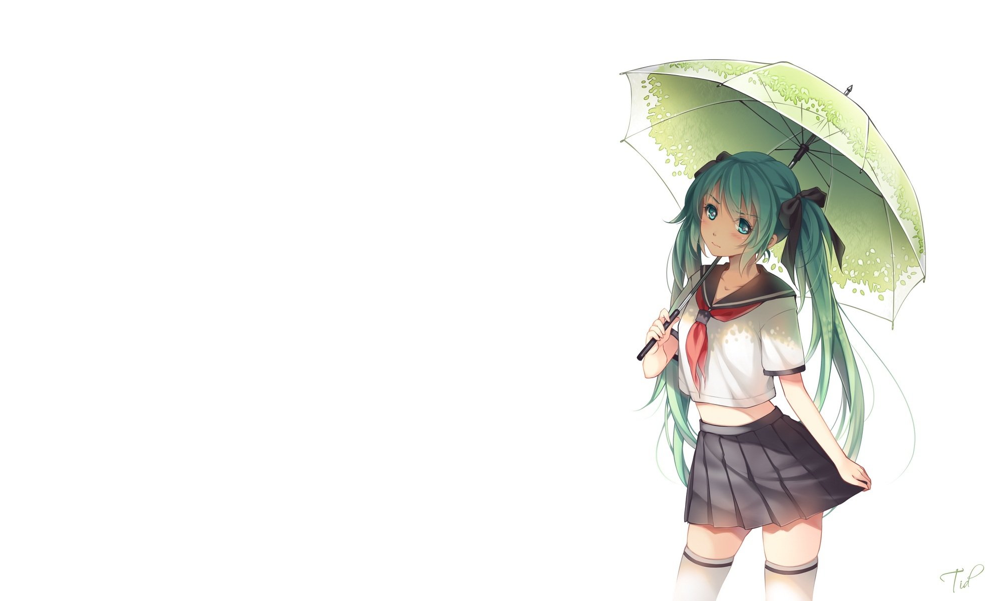 art tidsean vocaloid girl hatsune miku umbrella vocaloid schoolgirl uniform bow