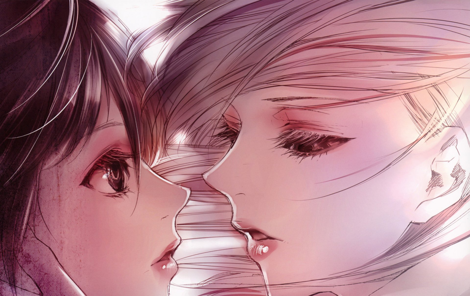 kiyohara hiro art girls two almost kiss close-up picture