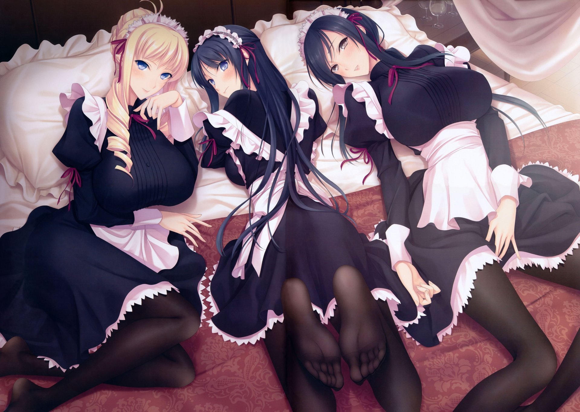 art girls ryuuzouji akane bertille althusser hiiragi ayako view smile pose maids bed walkure romanze