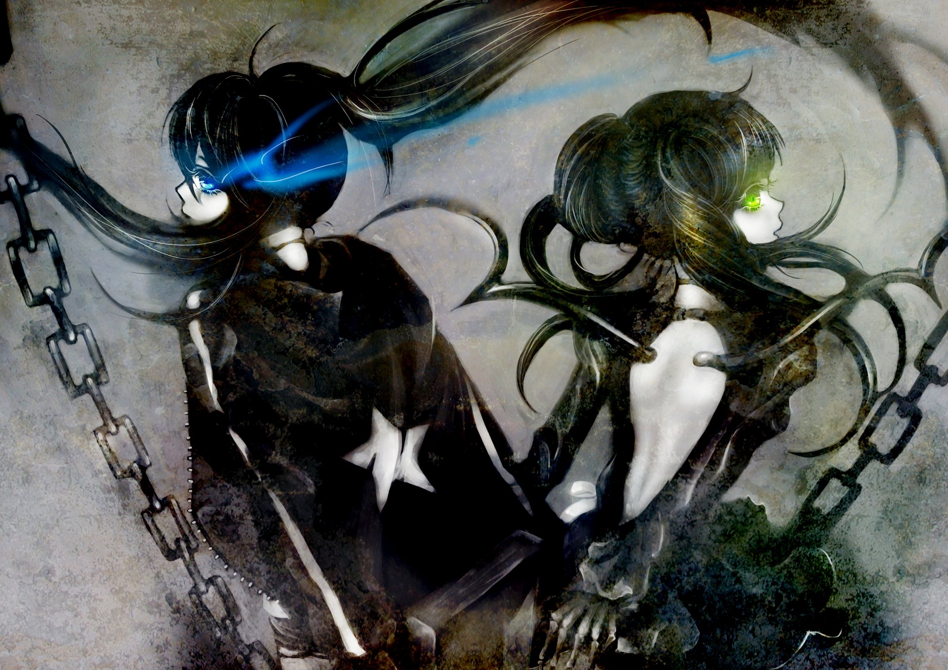 black rock shooter mato kuroi dead master girls long hair chain