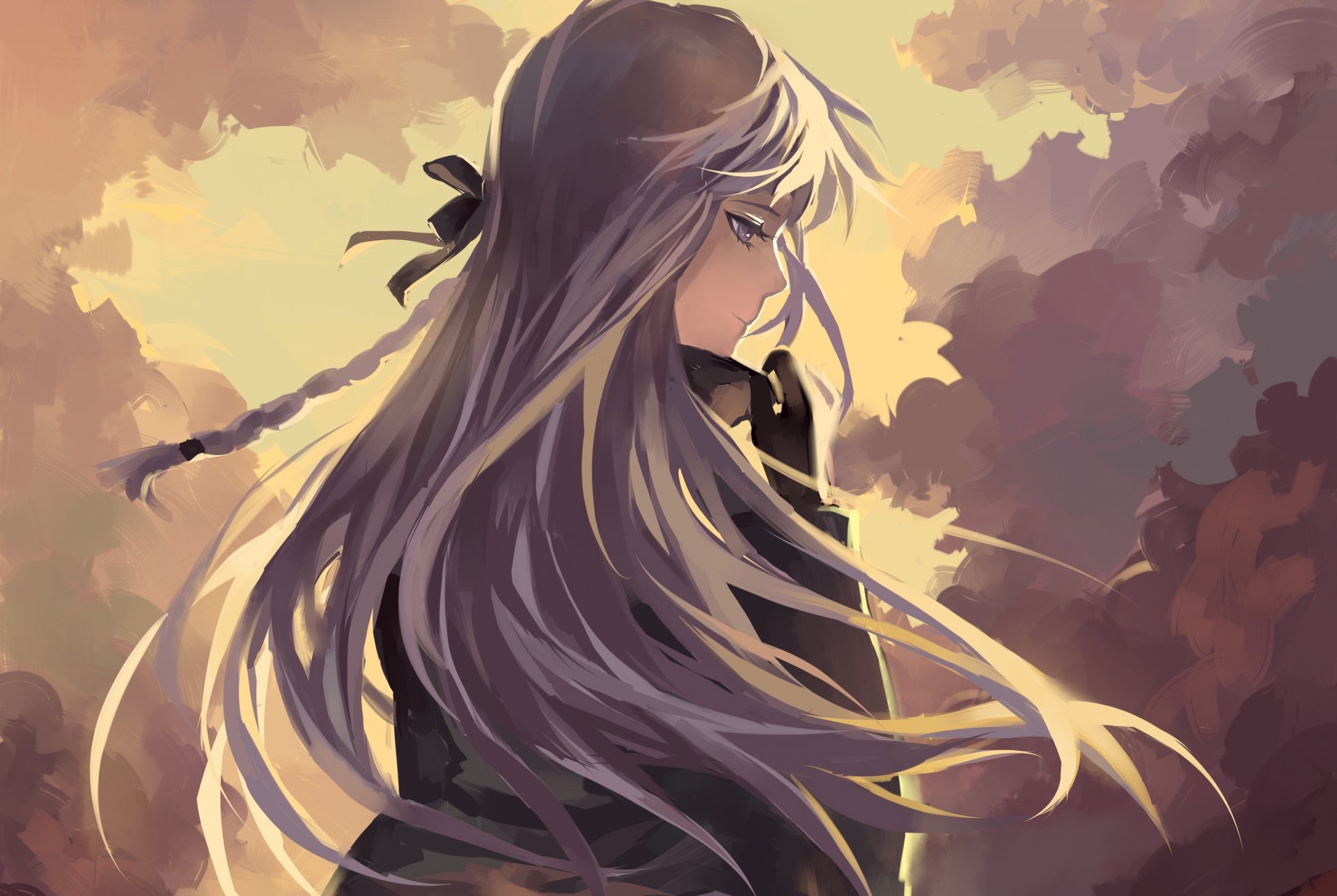 arte moscyan anime dangan ronpa kirigiri kyouko ragazza schiena trecce cielo nuvole