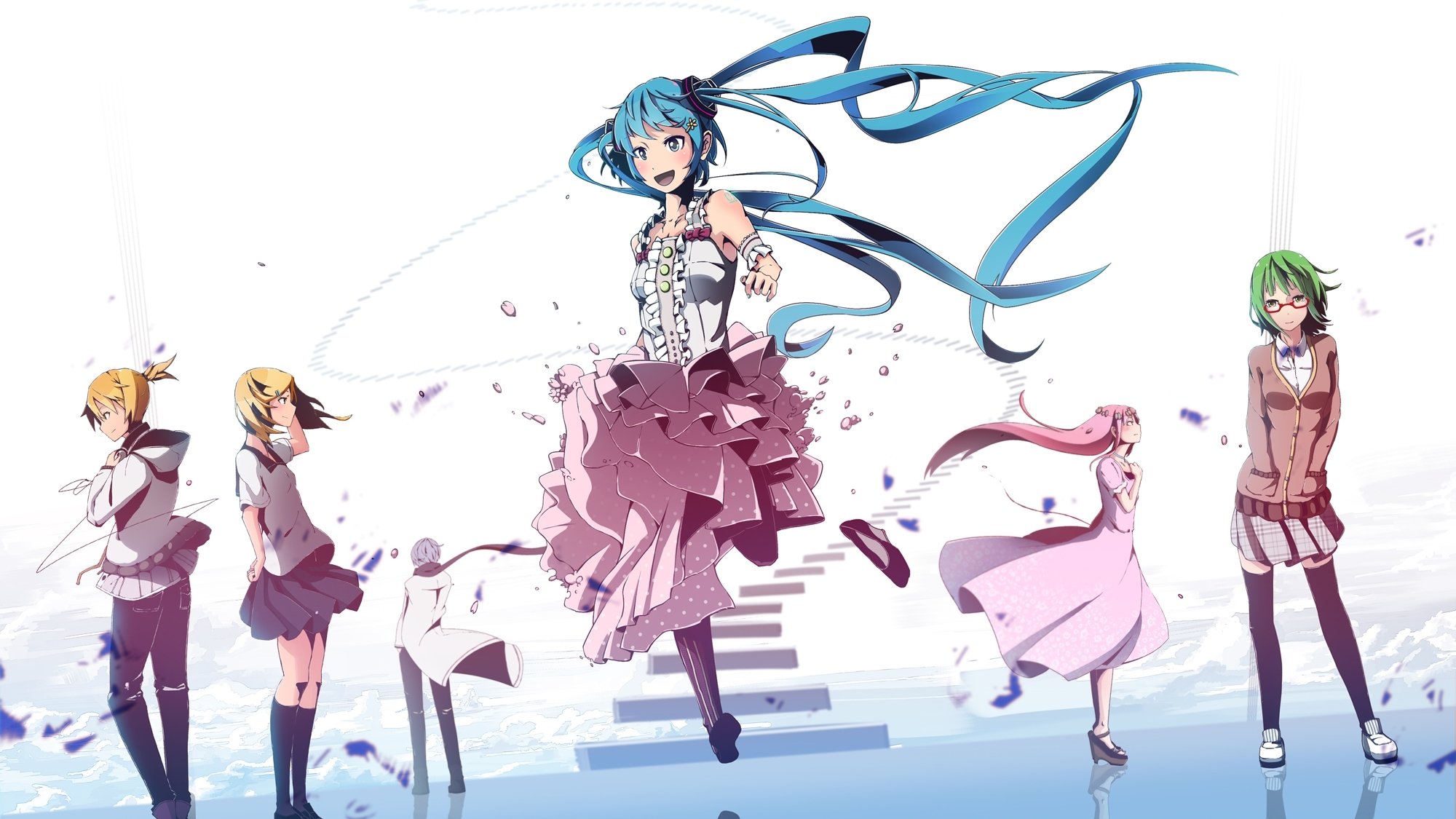 kunst hazfirst vocaloid gumi hatsune miku kagamine len kagamine rin kaito megurine luka mädchen jungs vocaloid steps