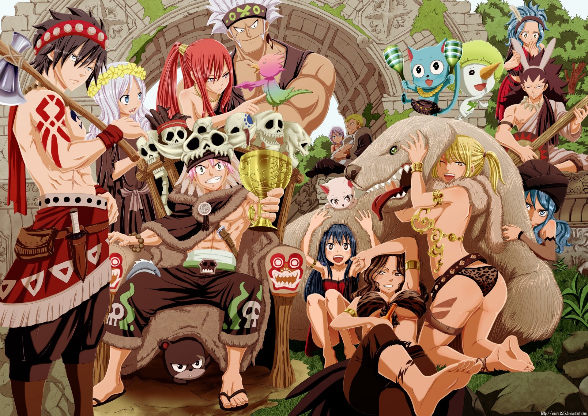 sztuka enara123 dziewczyny chłopaki lucy heartfilia erza scarlet natsu dragneel szary juvia loxar szczęśliwy wendy marvell mirajane gajeel redfox charles lisanna zbieranie mcgarden laxus dreyar cana alberona pantera lilie plue elfman nastrój radość obojętność p