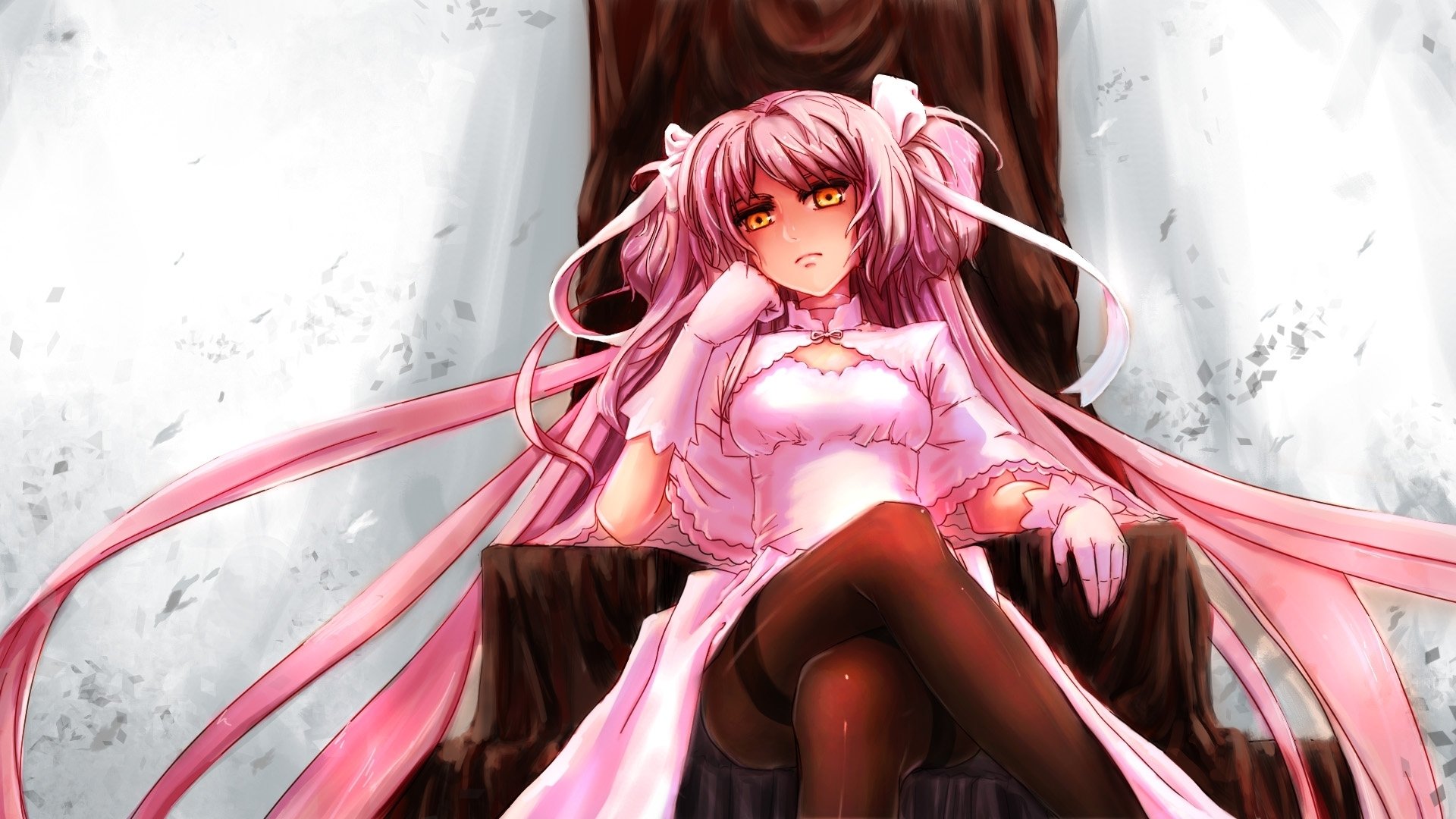 anime art mahou shoujo madoka magica kaname madoka girl sitting view sorceress tree the throne