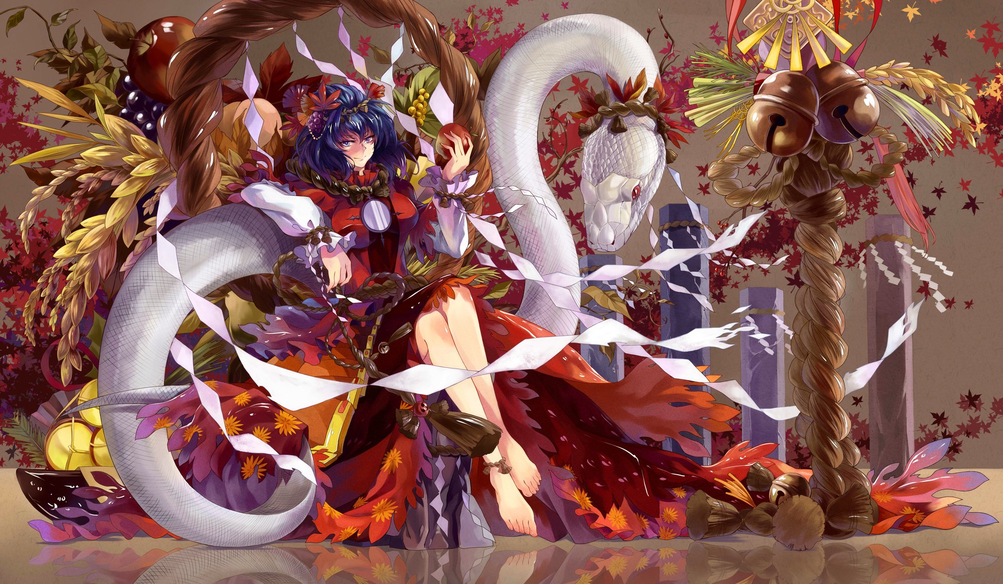 touhou yasaka kanako fille pomme serpent blanc