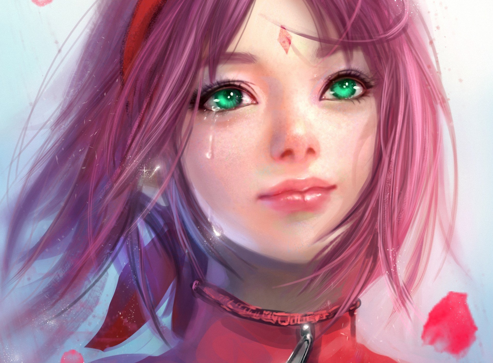 art rikamello sakura haruno naruto girl pink hair tears petal