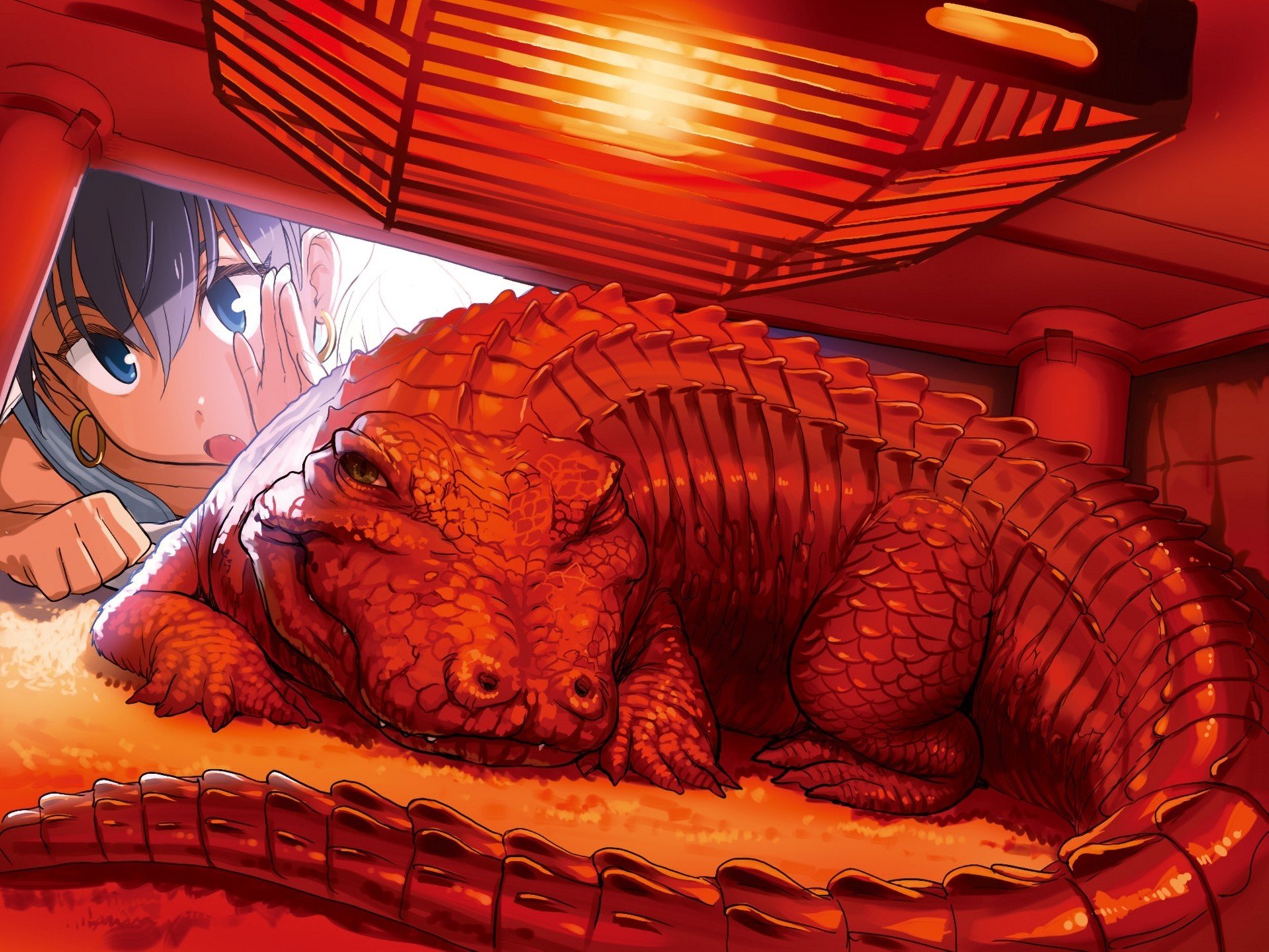 art andou chikanori idolmaster ganaha hibiki lampe crocodile fille rouge