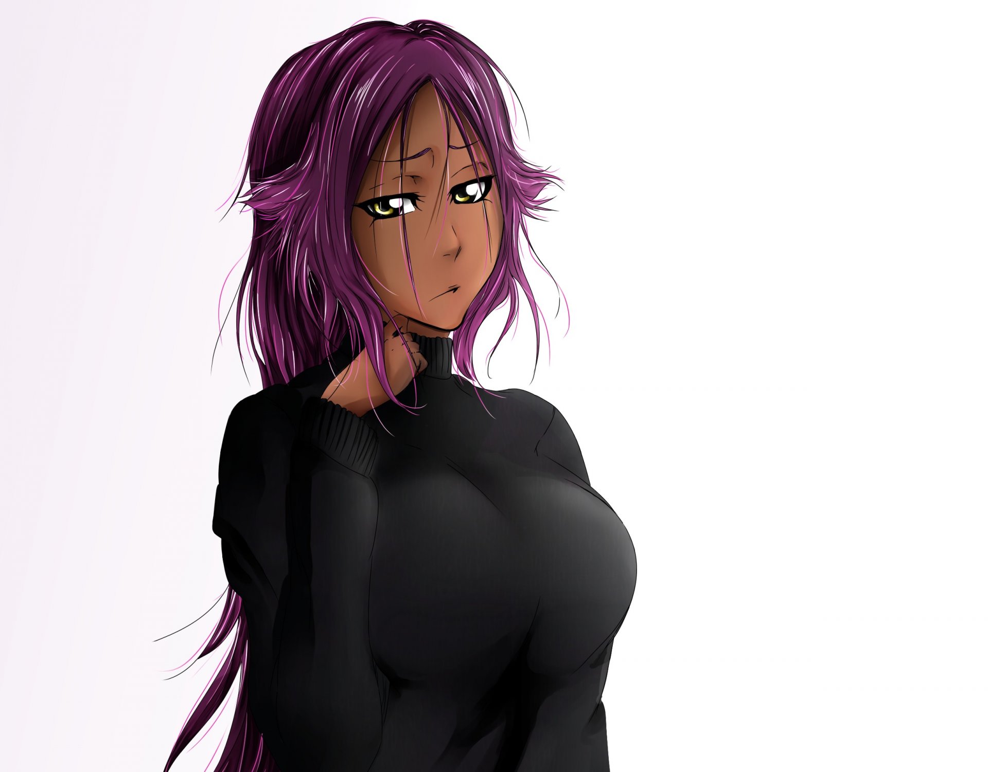 art kamest fille shihouin yoruichi vue embarras geste poitrine bleach eau de javel