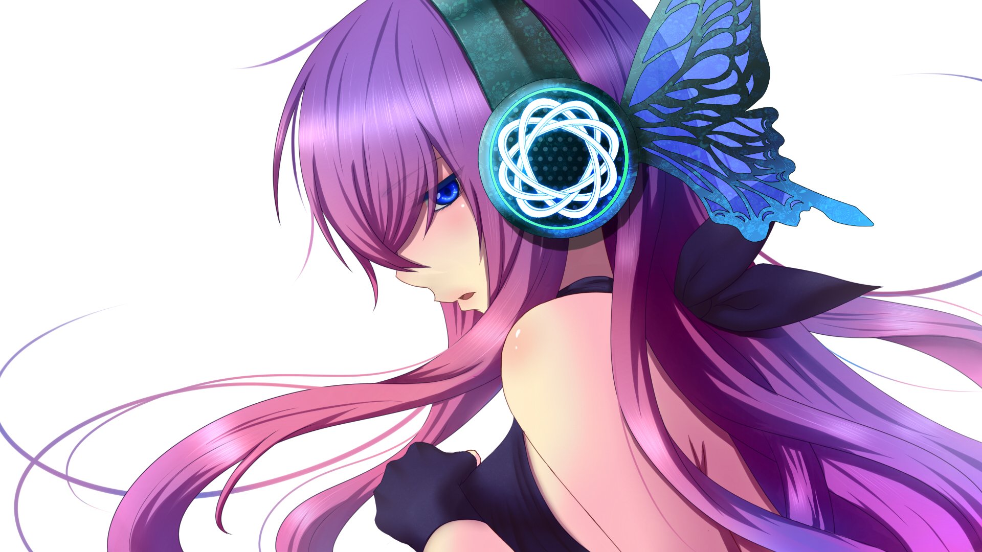 art daburu vocaloid magnes megurine luka dziewczyna skrzydła vocaloid słuchawki motyl