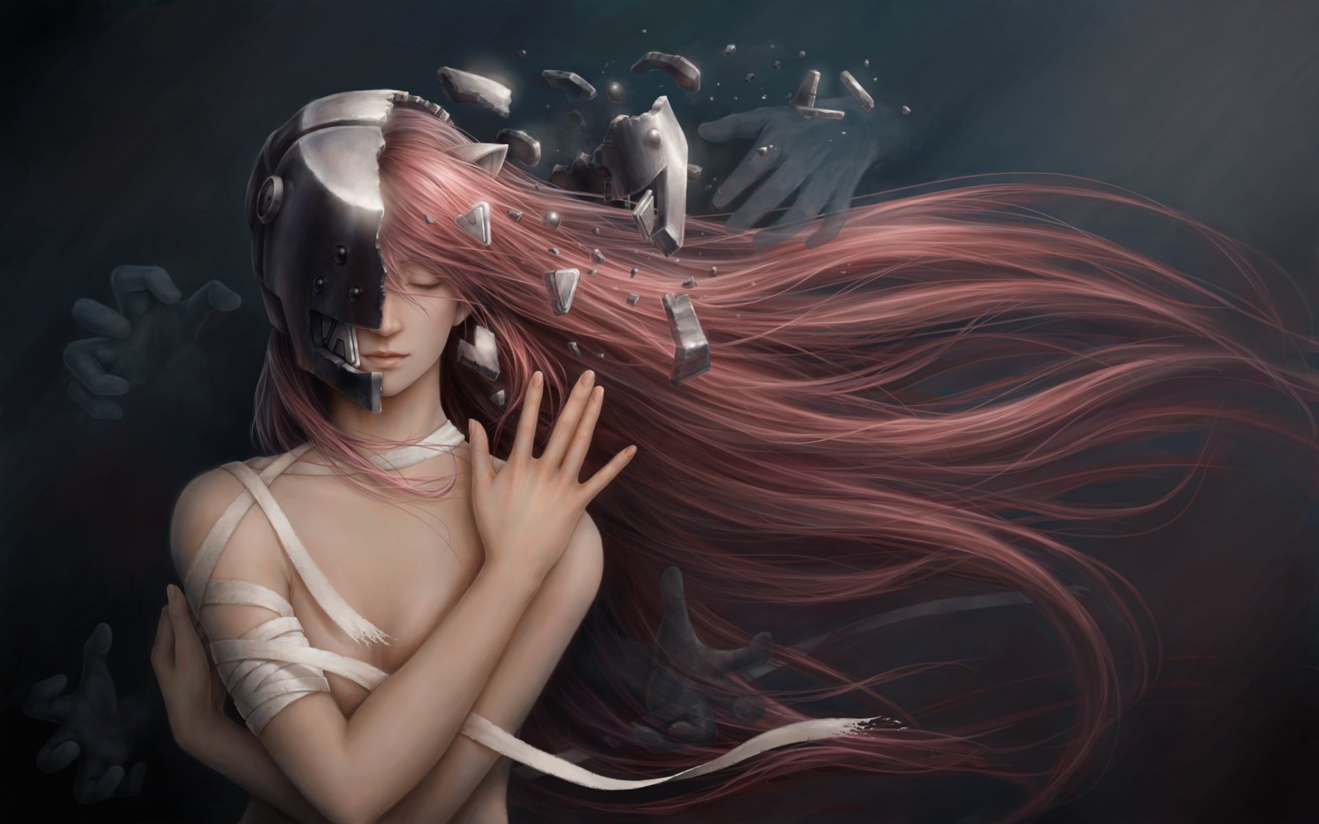 art jason peng elfen lied lucy elven song girl red hair anime