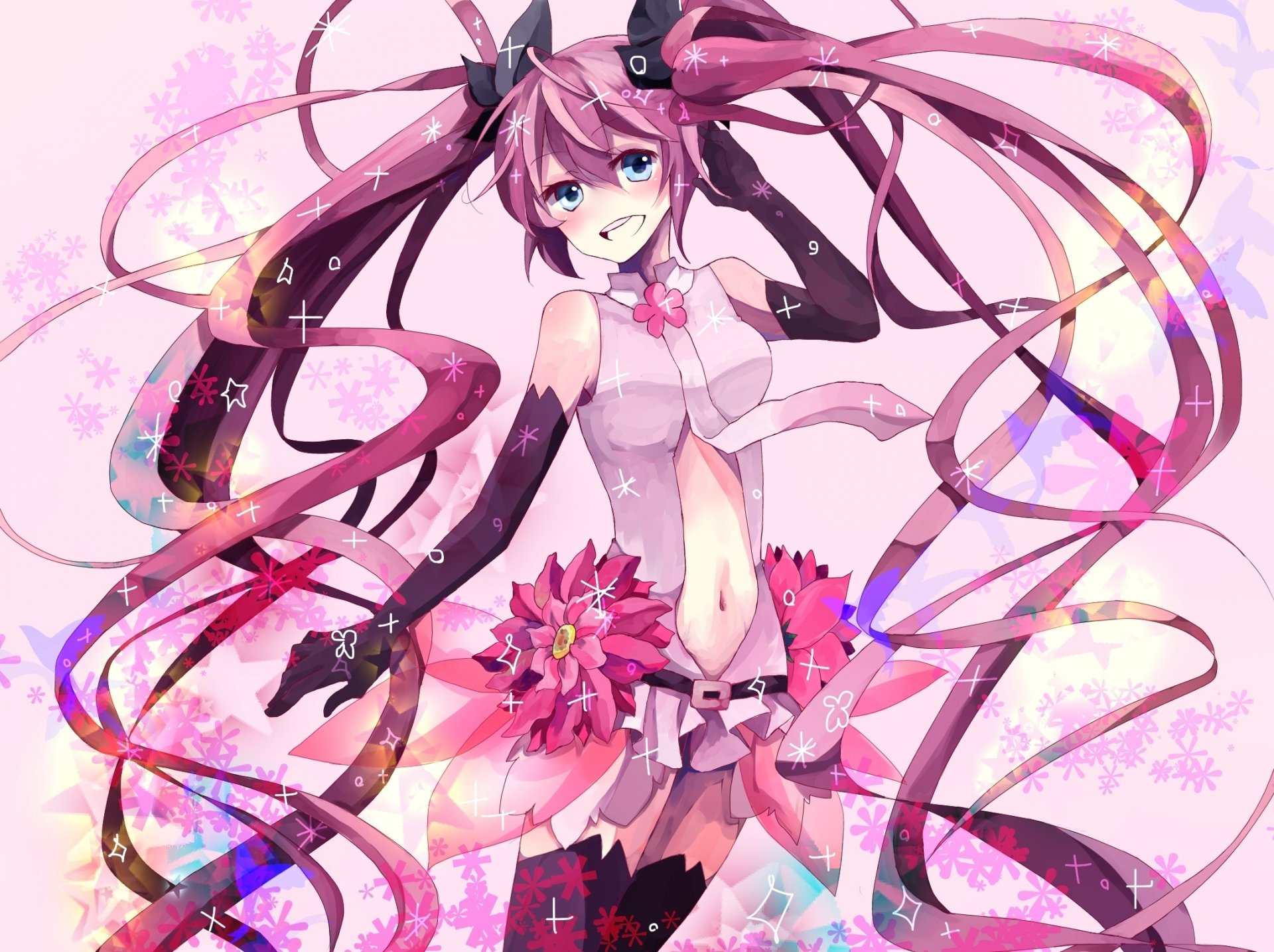 art vocaloid miku dodaj sakura miku vocaloid dziewczyna sakura kwiaty ptaki