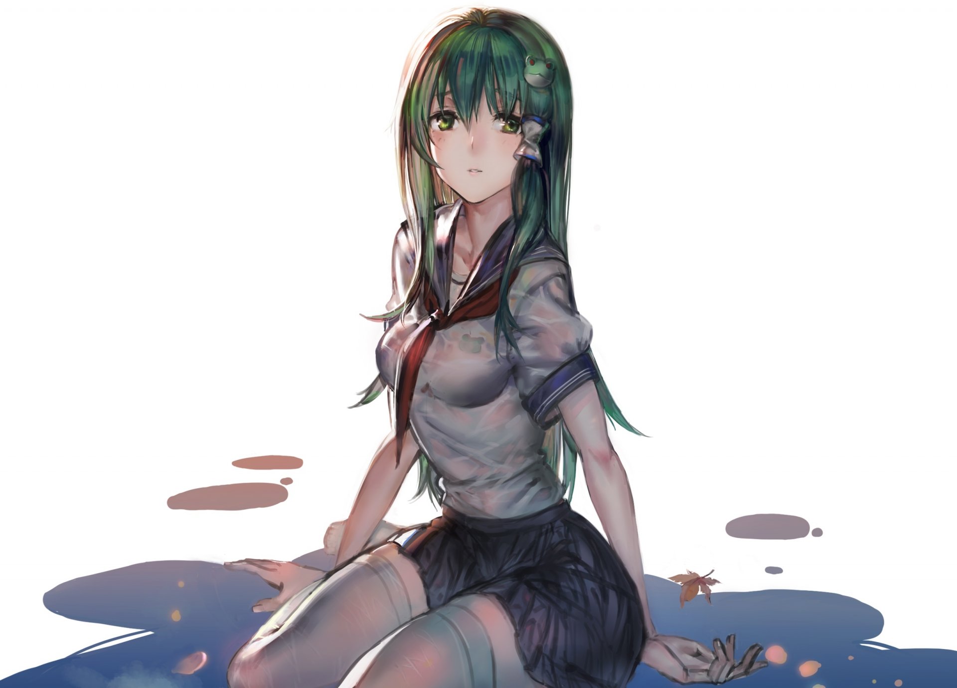 art kishiyo touhou kochiya sanae fille eau bas grenouille écolière uniforme cravate