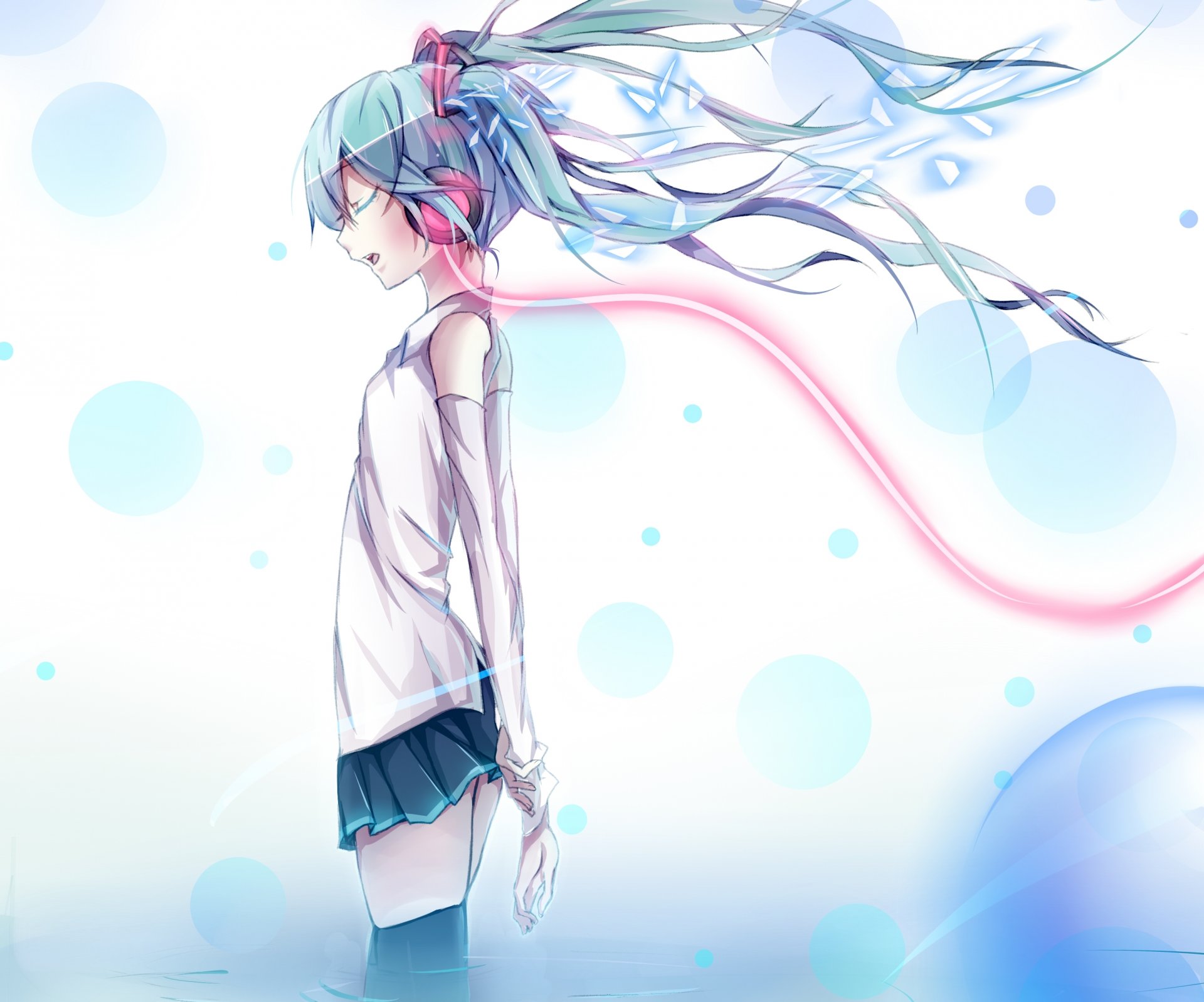 art paparins vocaloid girl hatsune miku headphones wire vocaloid water