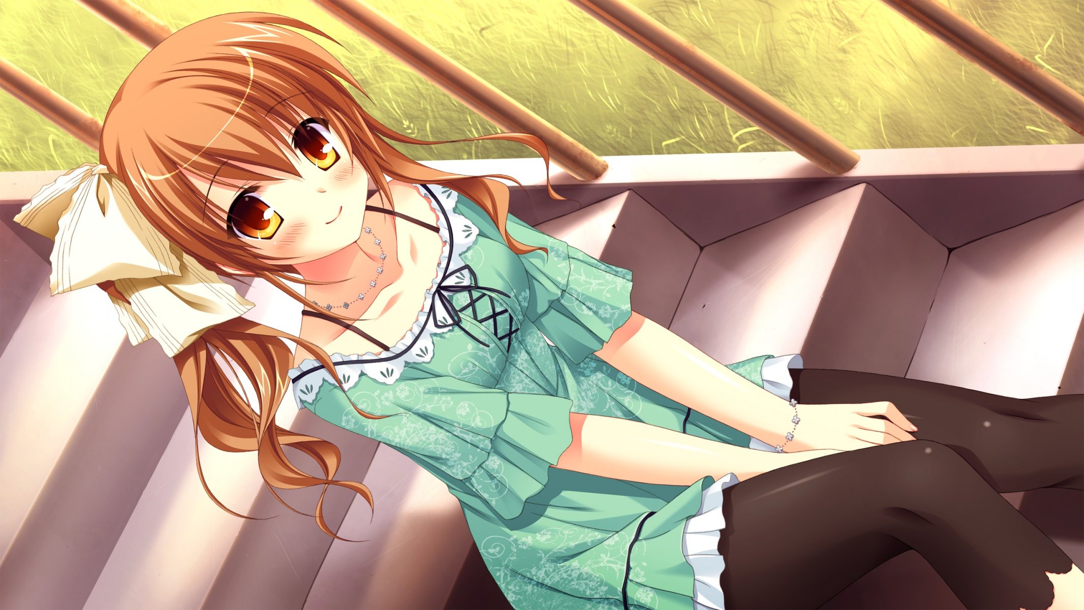 arte takano yuki chica omigawa hitomi mirada sonrisa sentado escalera