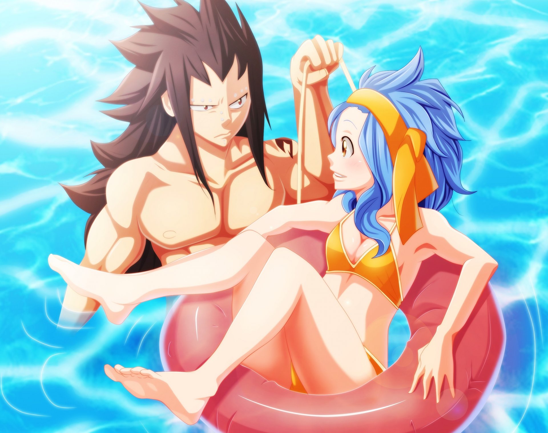 art akilachione anime tale about the fairy tail fairy tail gajeel redfox levy mcgarden girl guy circle water