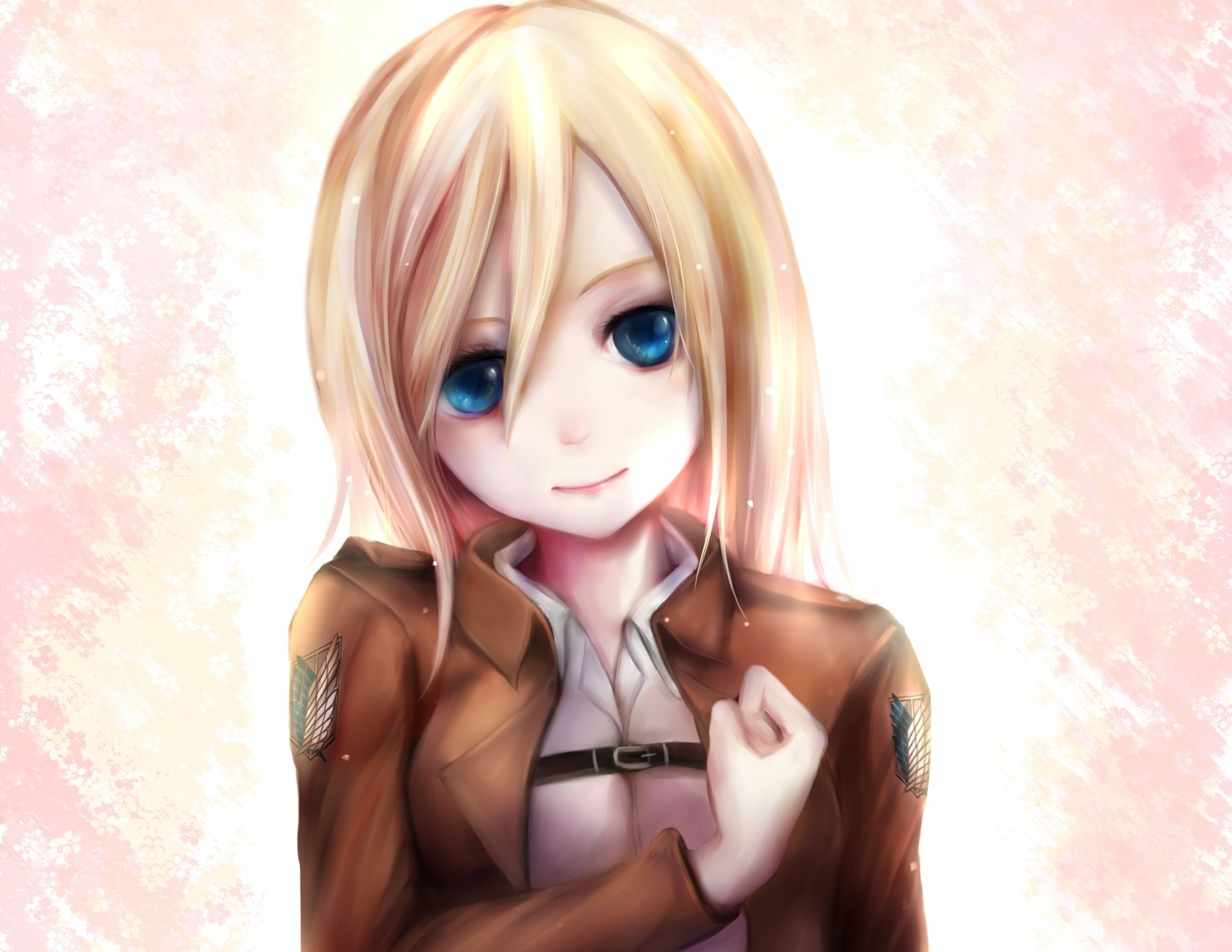 arte zhang xiao bo ragazza krista renz sguardo sorriso uniforme soldato dà onore shingeki no kyojin