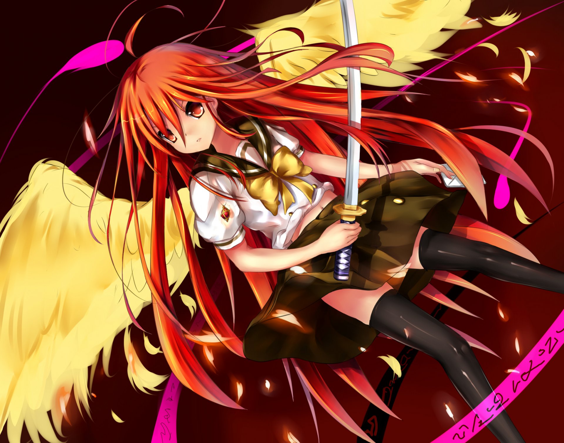 arte anime shakugan no shana shana katana fuego alas chica armas arco letras shana de ojos de fuego