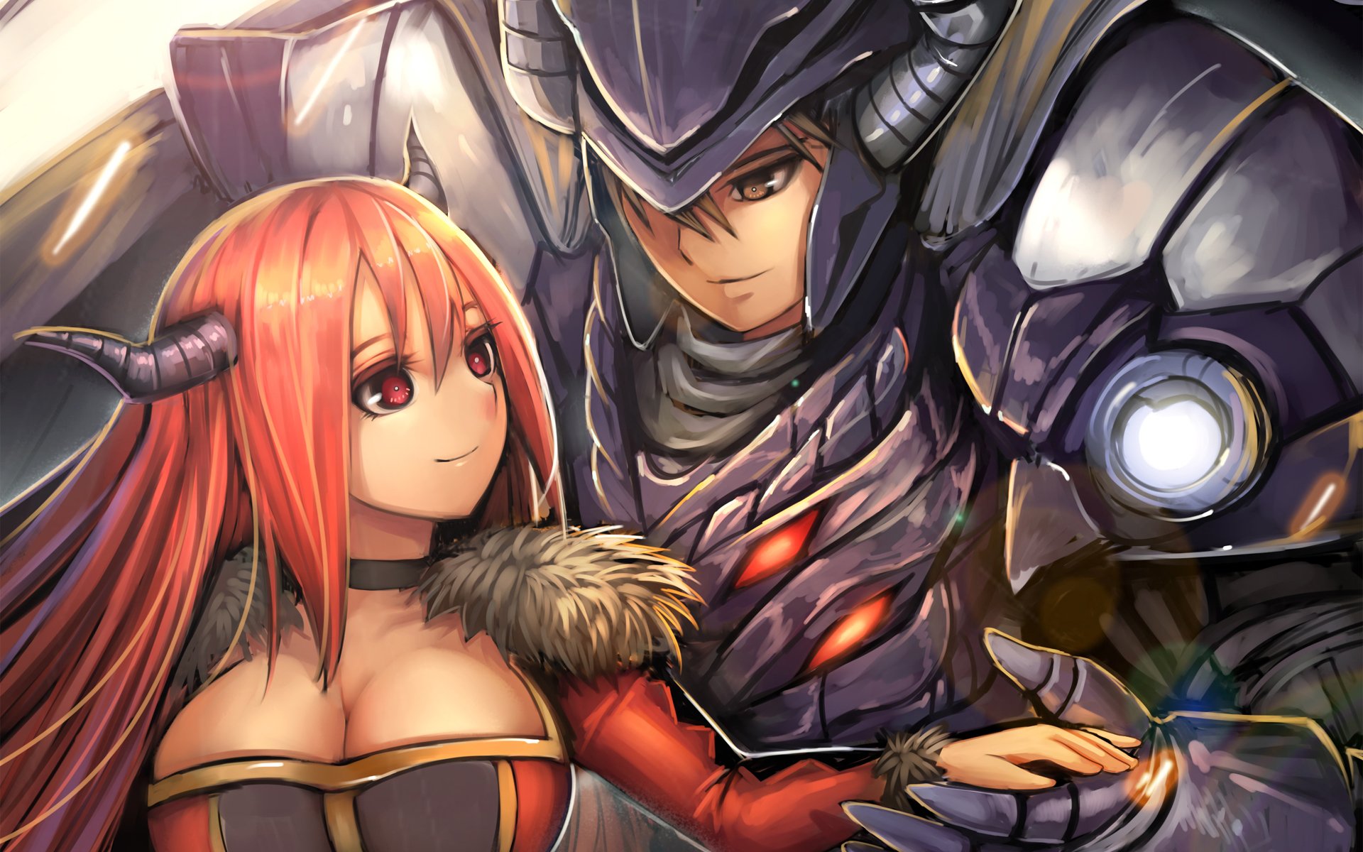 art akizone maoyuu maou yuusha maou girl guy breasts horn armor