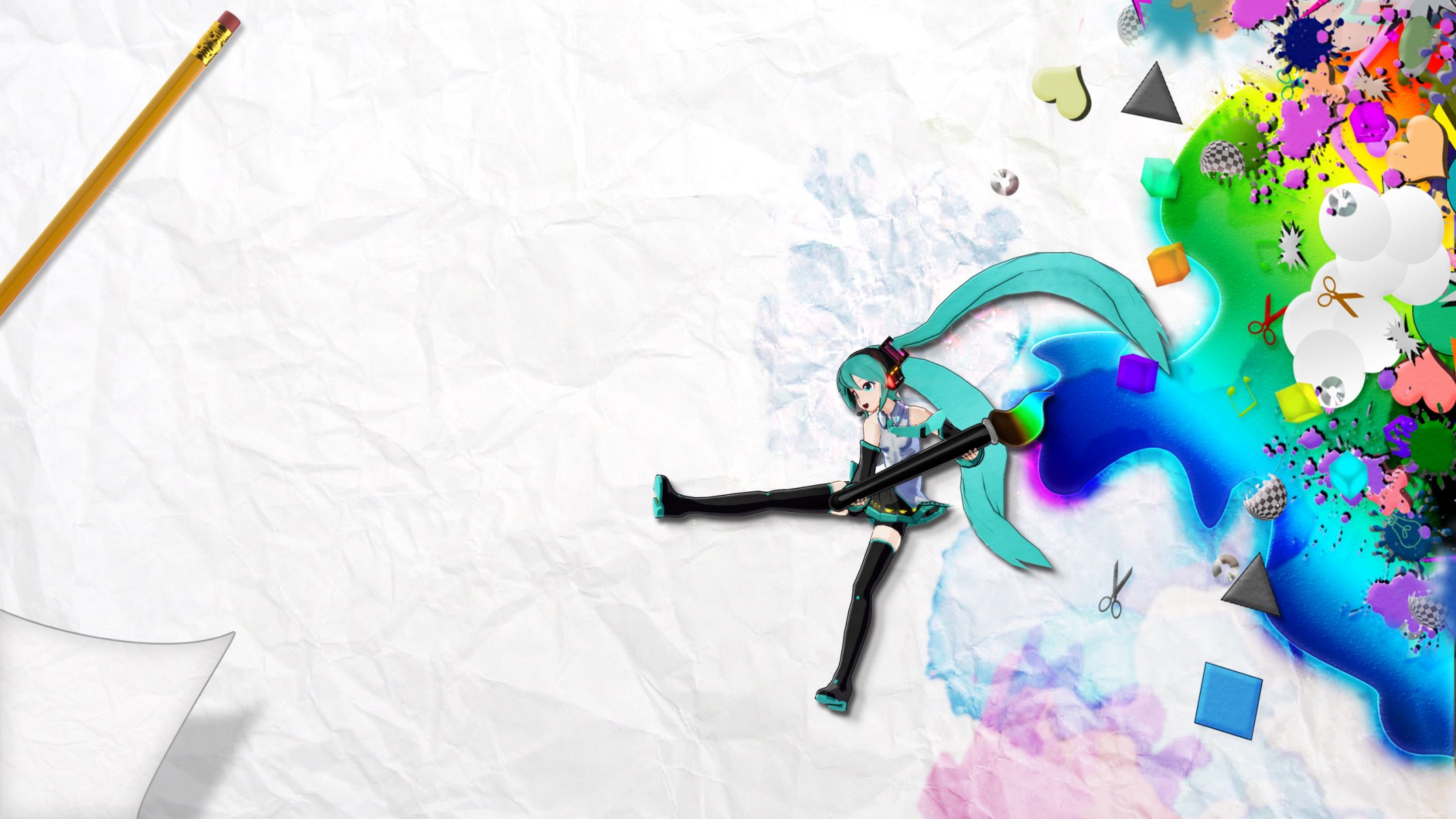 vocaloid hatsune miku paper pencil brush paint picture