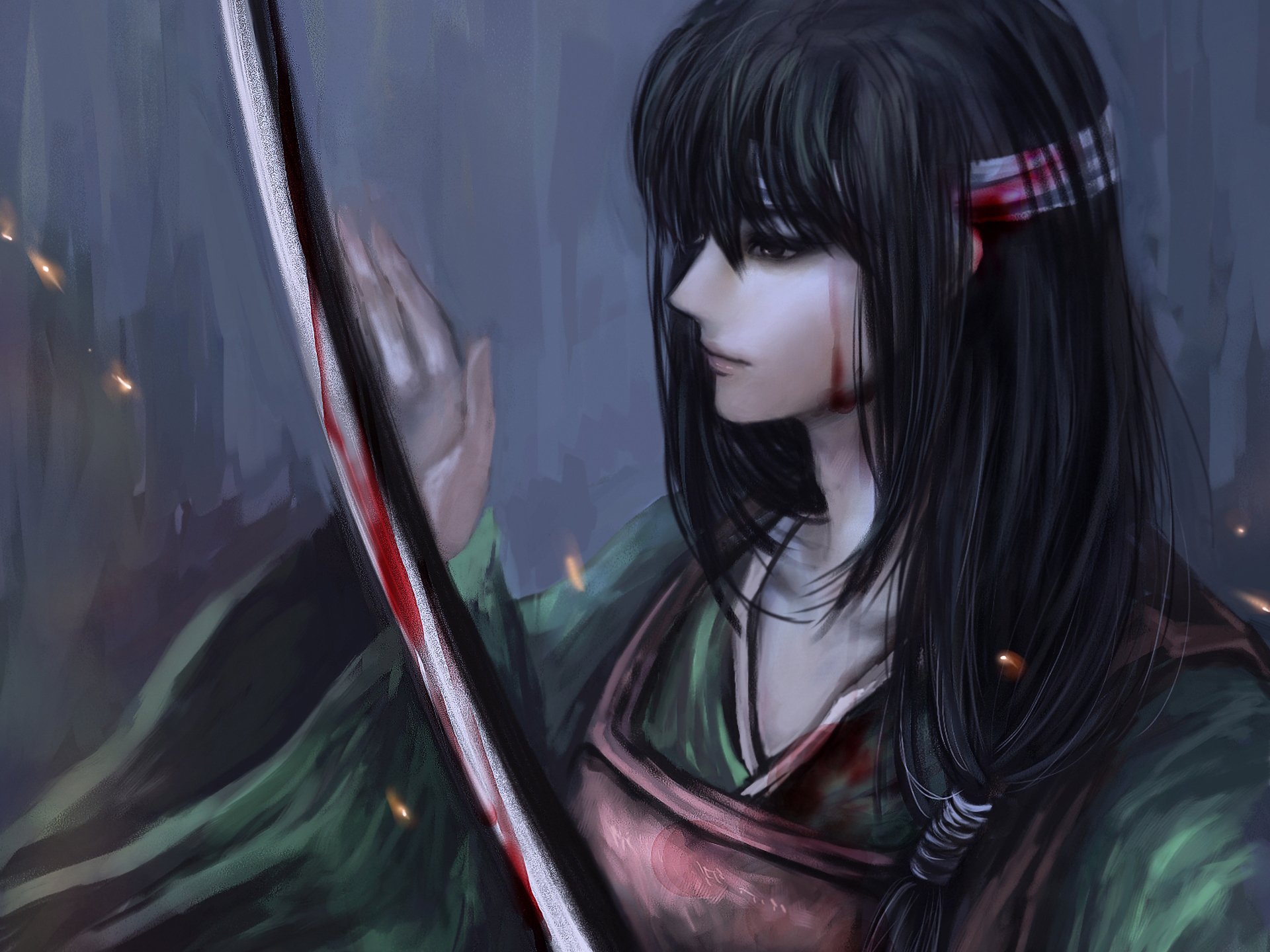 kunst rikamello katsura kotaro gintama mädchen katana blut bandagen schwert