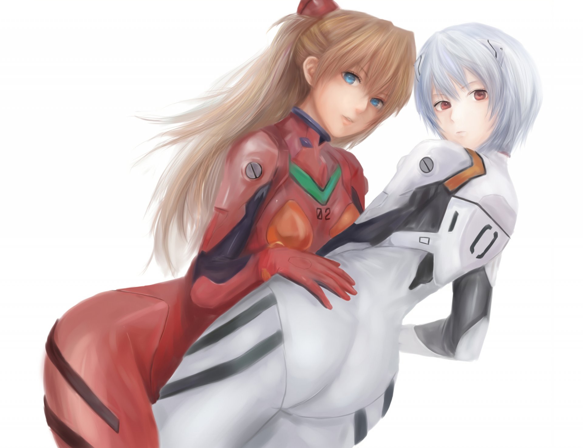 arte moekyon ragazze soryu asuka langley ayanami ray abbracci costume neon genesis evangelion