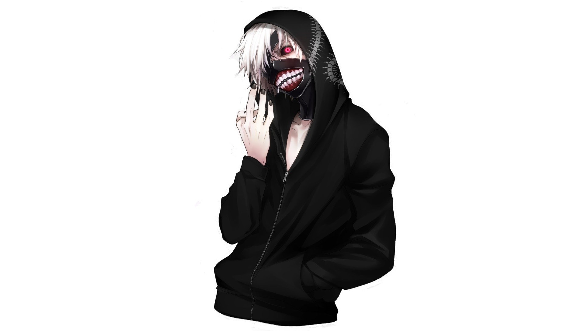 art tepe guy kaneki ken regard colère geste masque goule capot tokyo ghoul