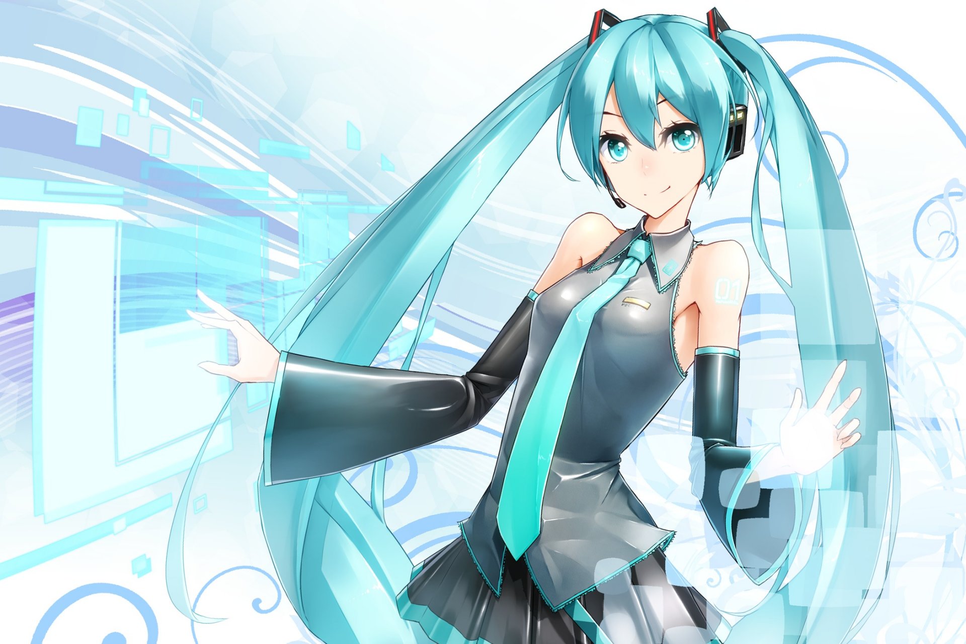 arte w chica hatsune miku mirada sonrisa gesto auriculares vocaloid vocaloid