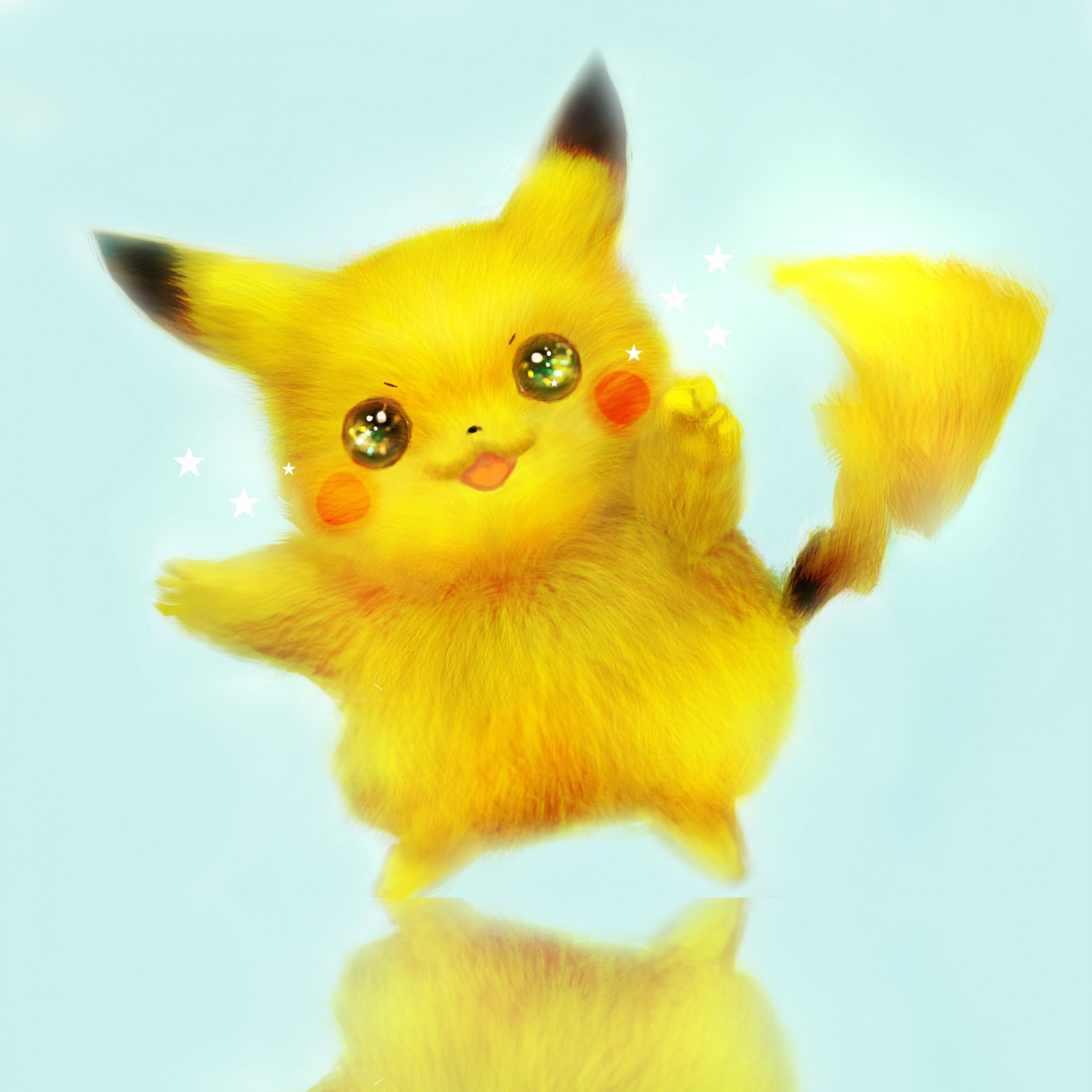 art anime pokemon pikachu étoiles animal réflexion fourrure