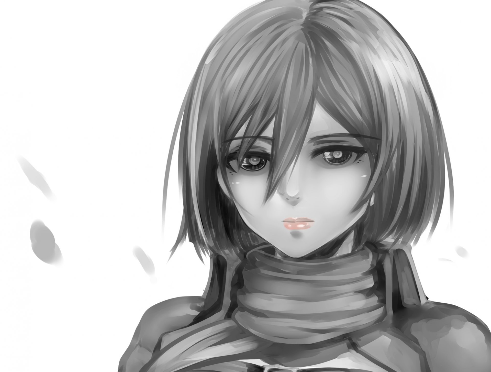 art oni-noboru anime shingeki pas kyojin mikasa ackerman fille visage yeux monochrome l invasion des géants