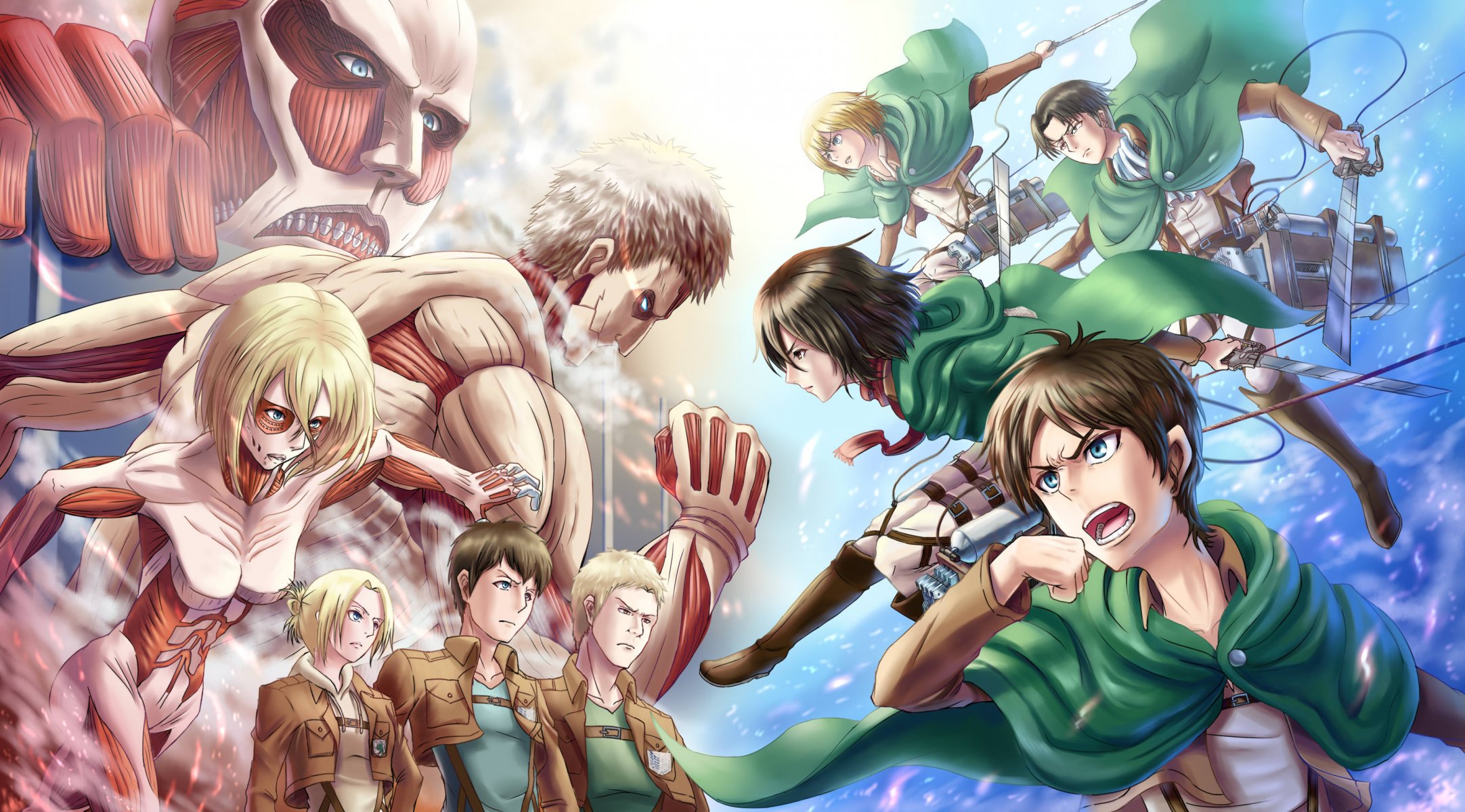 kunst ho-oh mädchen annie leonard mikasa ackerman jungs eren jaeger armin arlert rainer braun bertholt fubar rivaille wut ruhe riesen soldaten keine shingeki keine kyojin