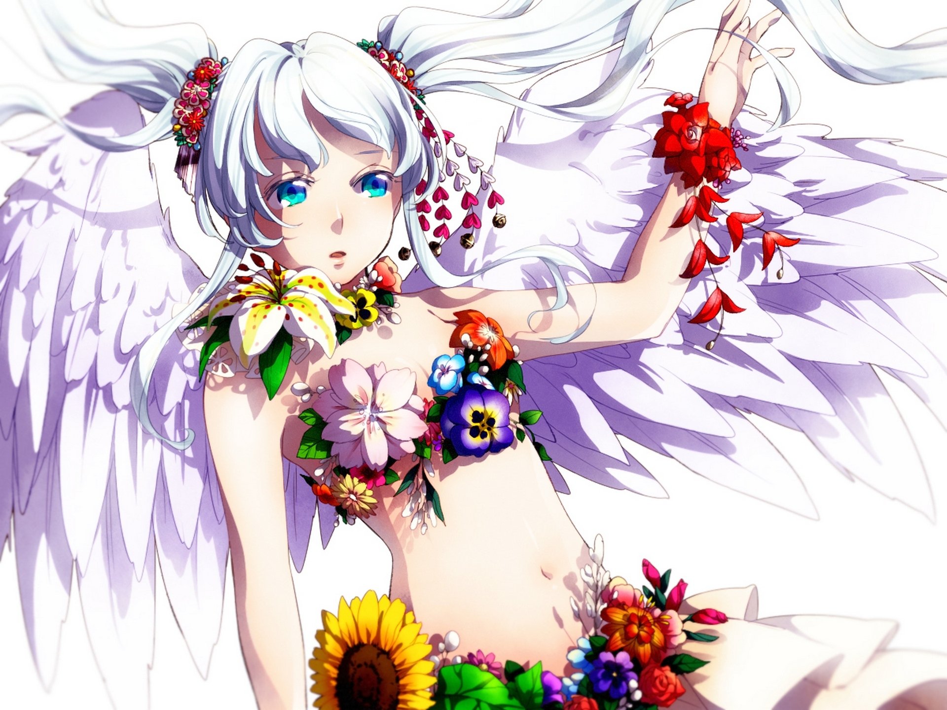 art meo vocaloid hatsune miku fille fleurs ailes vocaloid ange violet tournesol