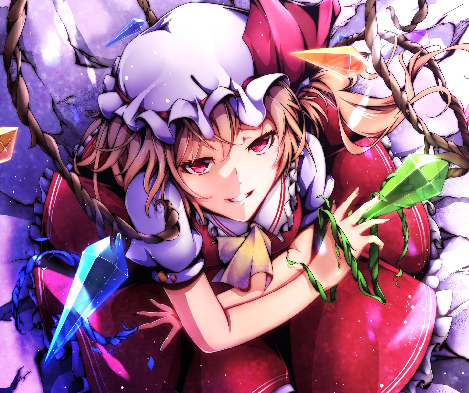 arte mizuki touhou chica flandes escarlata estado de ánimo sonrisa alas cristales magia