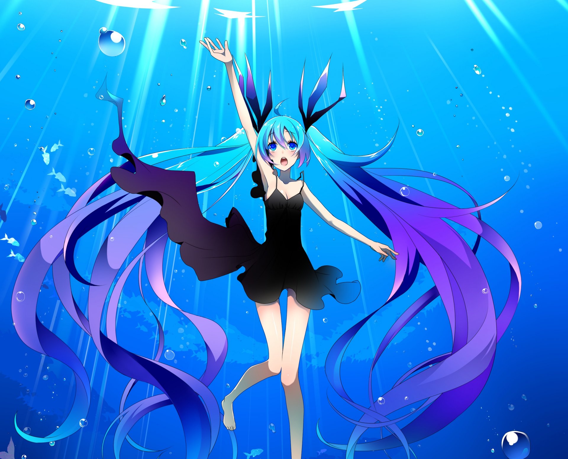 art temari deae shinkai shoujo vocaloid vocaloid hatsune miku girl underwater bubbles fish