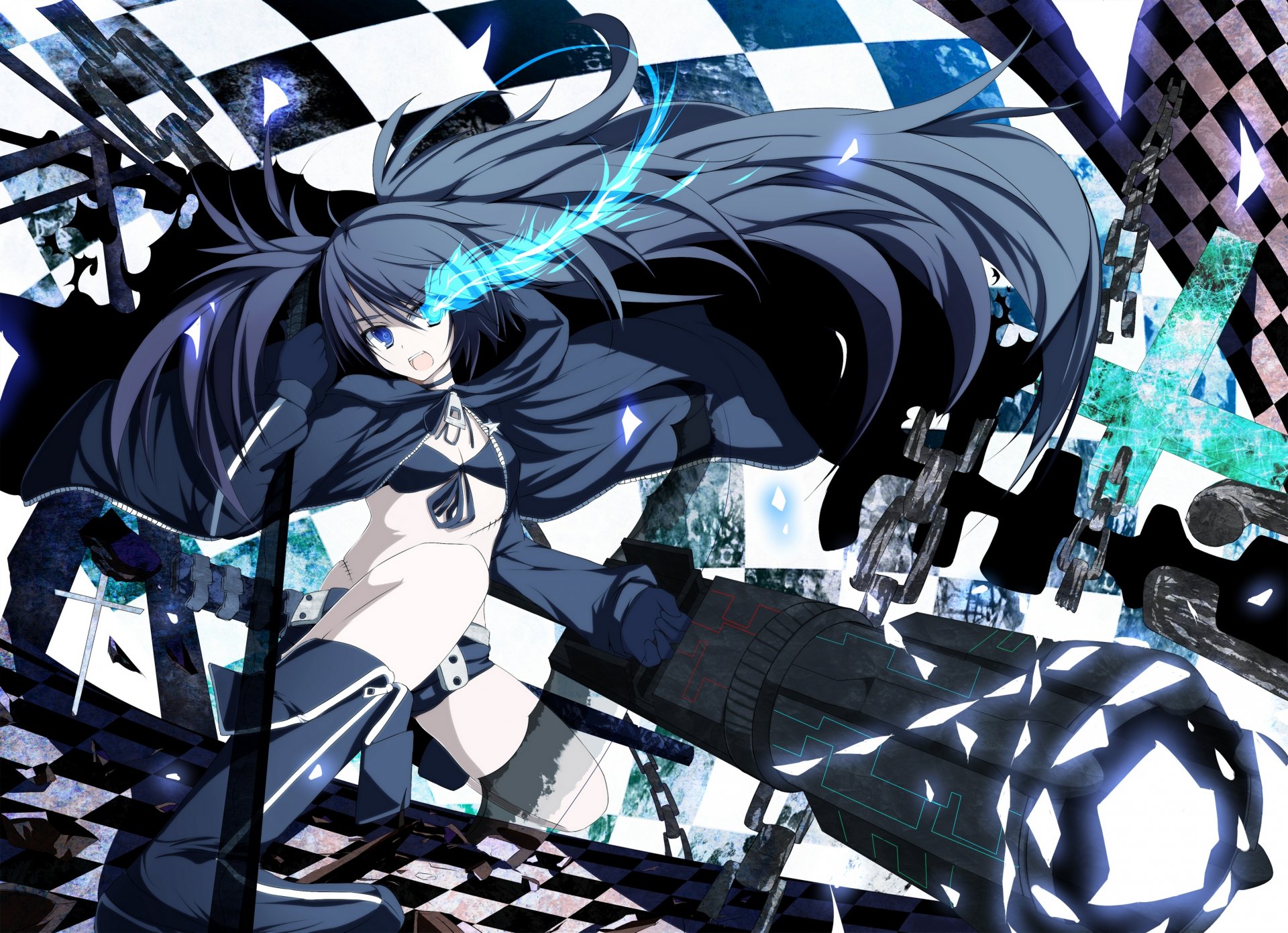 anime black rock shooter black rock shooter mato kuroi waffe ketten kunst mädchen sternchen