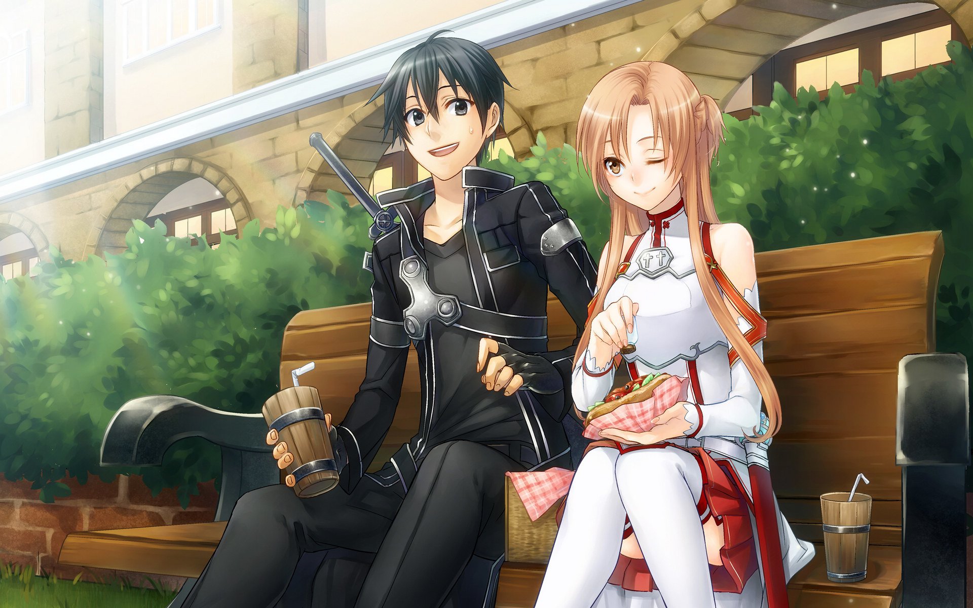 anime art épée art en ligne yuki asuna kirito garçon fille