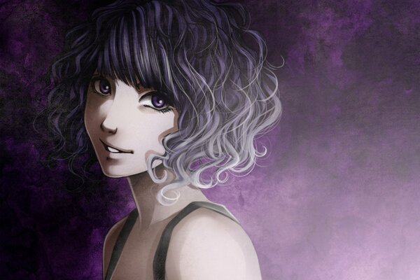 Art of a girl with curls on a purple background