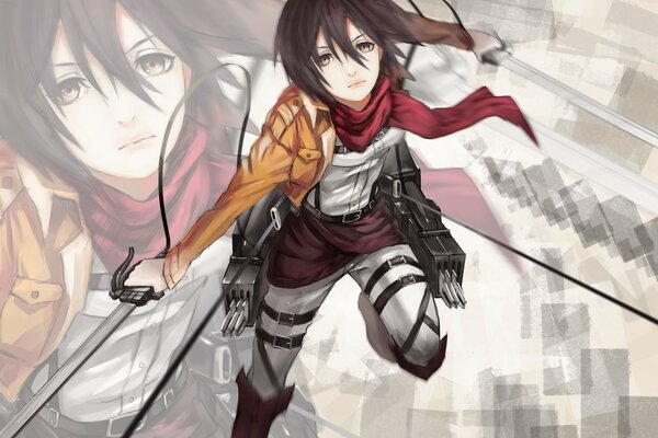 Anime ragazza Mikasa Attacco Su Titano