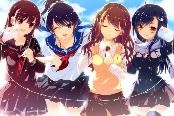 Four girls in school uniforms