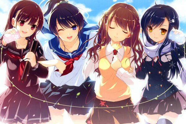 Quatre filles en uniforme scolaire