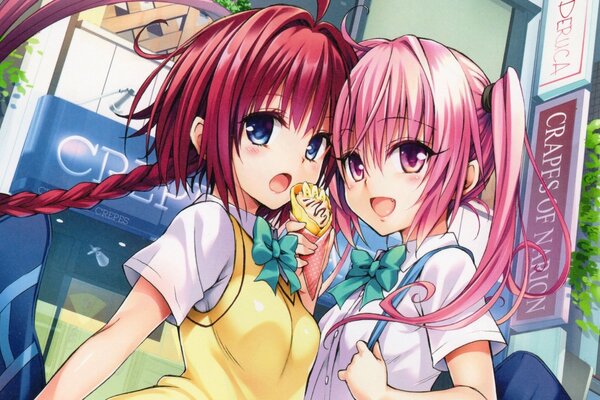 Anime. Schoolgirls girlfriends chatterboxes