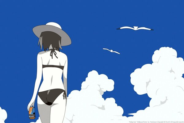 Anime figura chica caminando en traje de baño
