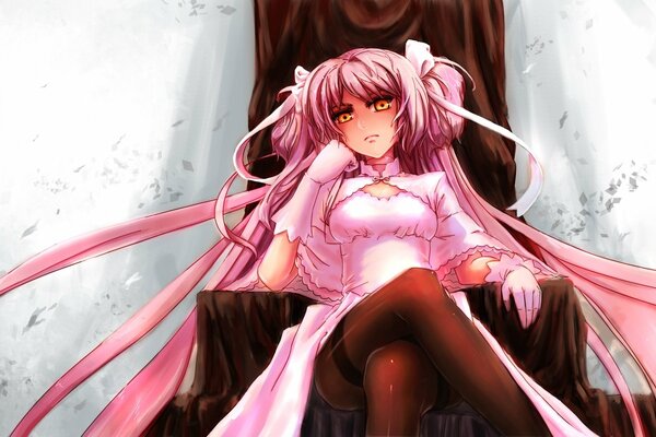 Anime girl on the throne in pink