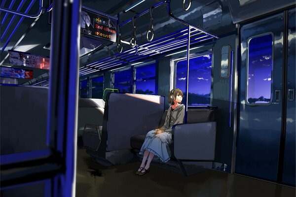 Ragazza in treno da sola in stile art