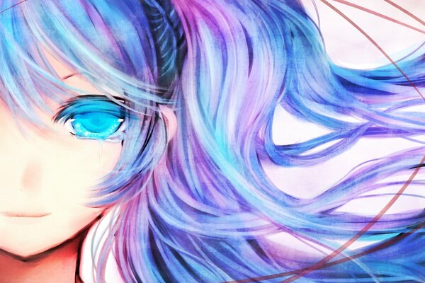 Anime twarz dziewczyny z kolorowymi włosami