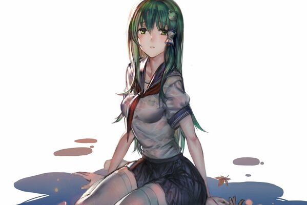 An anime-style drawing of a girl in a swamp