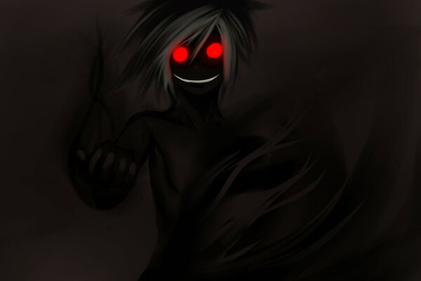 A black ghost with glowing red eyes