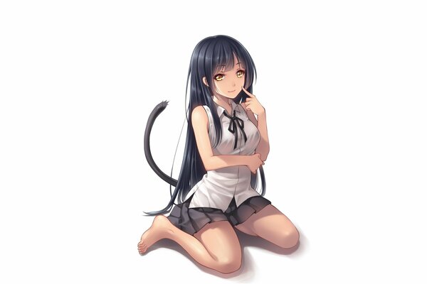 A girl with long hair and a cat s tail