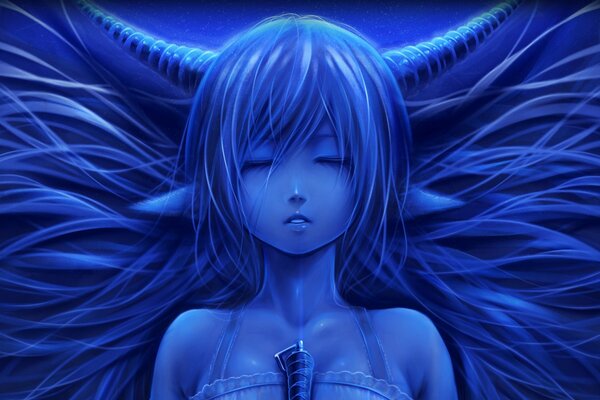 Blue girl with horns