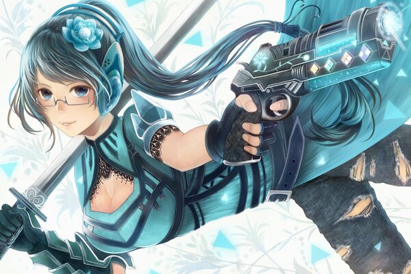 Glasses, sword, pistol- girl s weapon